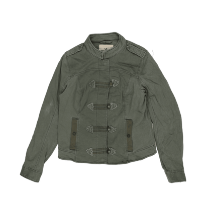Hollister Olive Military Jacket Large 100% Cotton Stand Collar