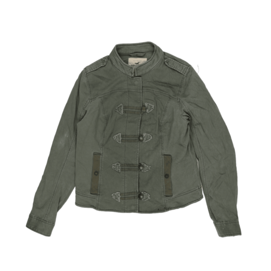 Hollister Olive Military Jacket Large 100% Cotton Stand Collar