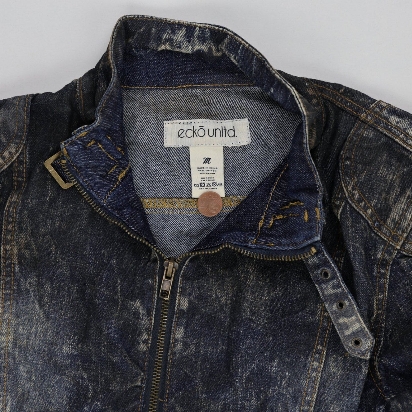 Ecko Unltd Distressed Blue Denim Biker Jacket Medium Cotton