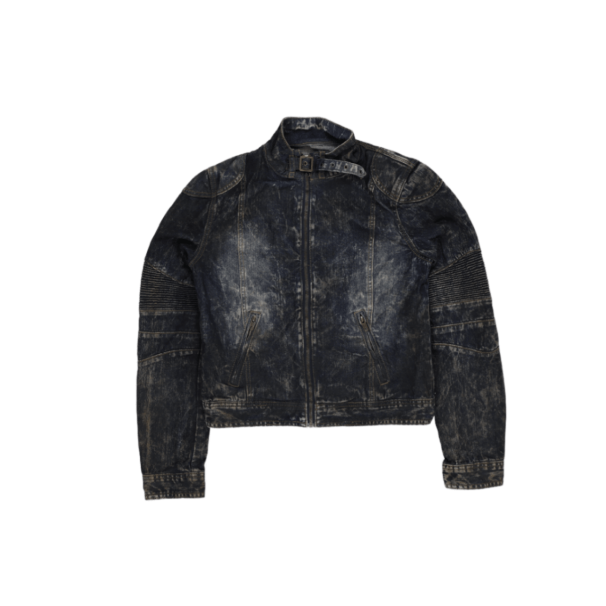 Ecko Unltd Distressed Blue Denim Biker Jacket Medium Cotton