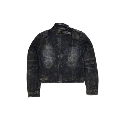 Ecko Unltd Distressed Blue Denim Biker Jacket Medium Cotton