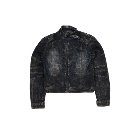 Ecko Unltd Distressed Blue Denim Biker Jacket Medium Cotton