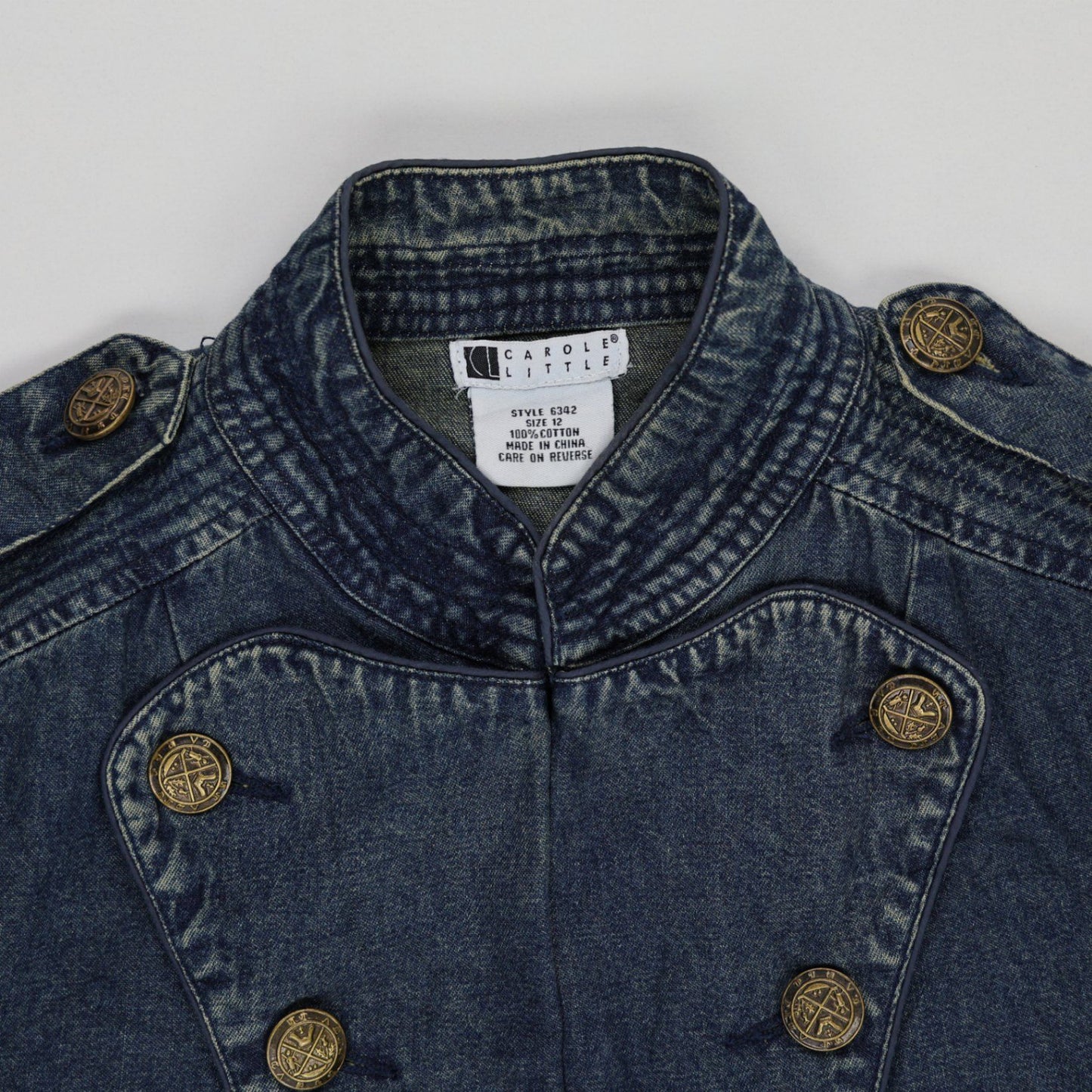 Carole Little Vintage Military Jacket Blue Size 12 100 Percent Cotton