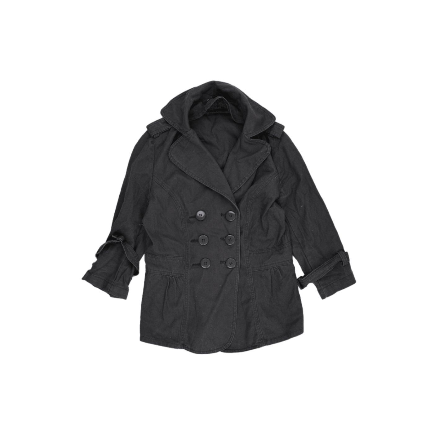 Amisu Women's Black Cotton Peacoat Jacket Size 36 UK 8 Double-Breasted