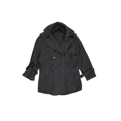 Amisu Women's Black Cotton Peacoat Jacket Size 36 UK 8 Double-Breasted