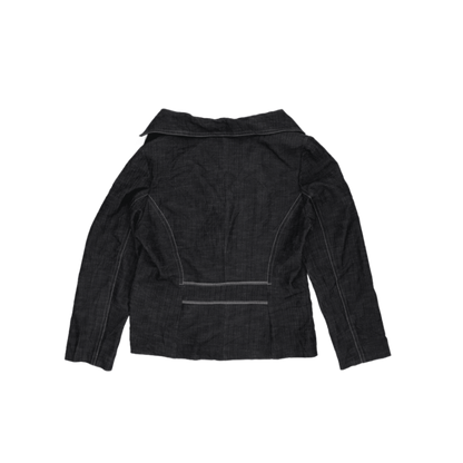Classic Black Denim Blazer Jacket for Women Size 10 Notched Lapel