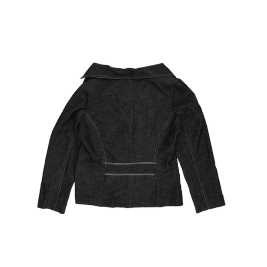 Classic Black Denim Blazer Jacket for Women Size 10 Notched Lapel