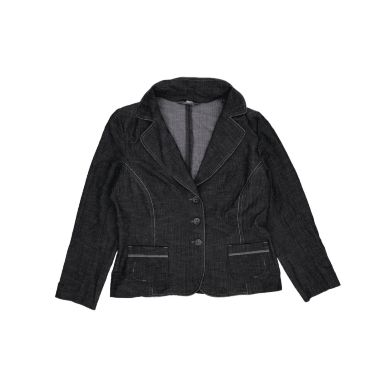 Classic Black Denim Blazer Jacket for Women Size 10 Notched Lapel