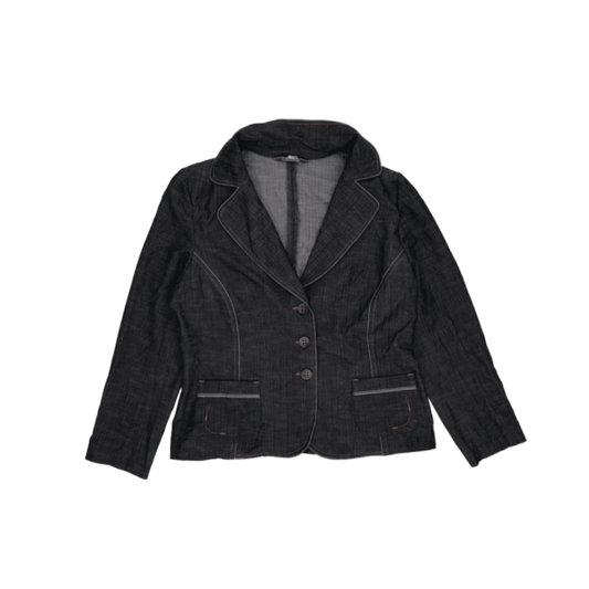 Classic Black Denim Blazer Jacket for Women Size 10 Notched Lapel