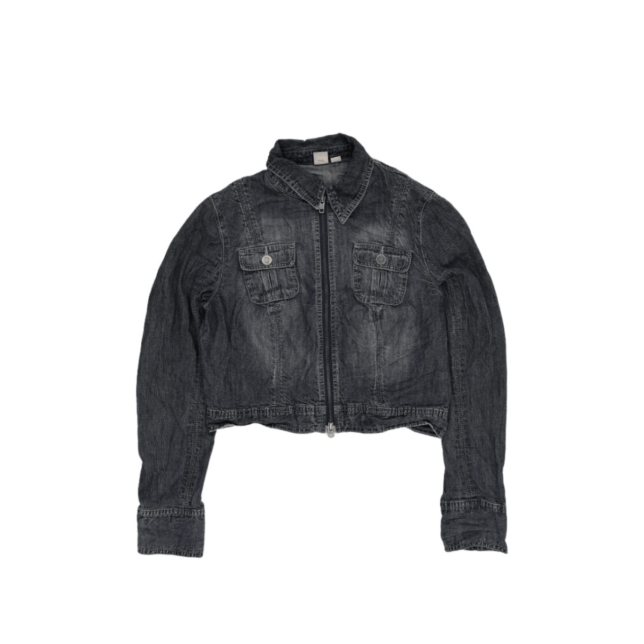 Zara Women's Black Cropped Denim Jacket Size Small Vintage Cotton