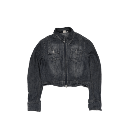 Zara Women's Black Cropped Denim Jacket Size Small Vintage Cotton