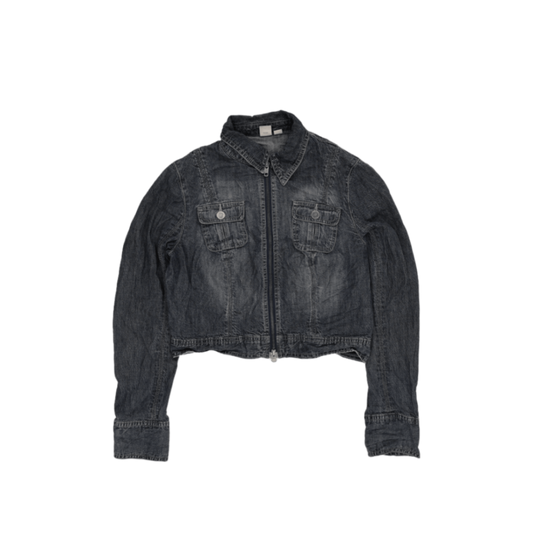 Zara Women's Black Cropped Denim Jacket Size Small Vintage Cotton