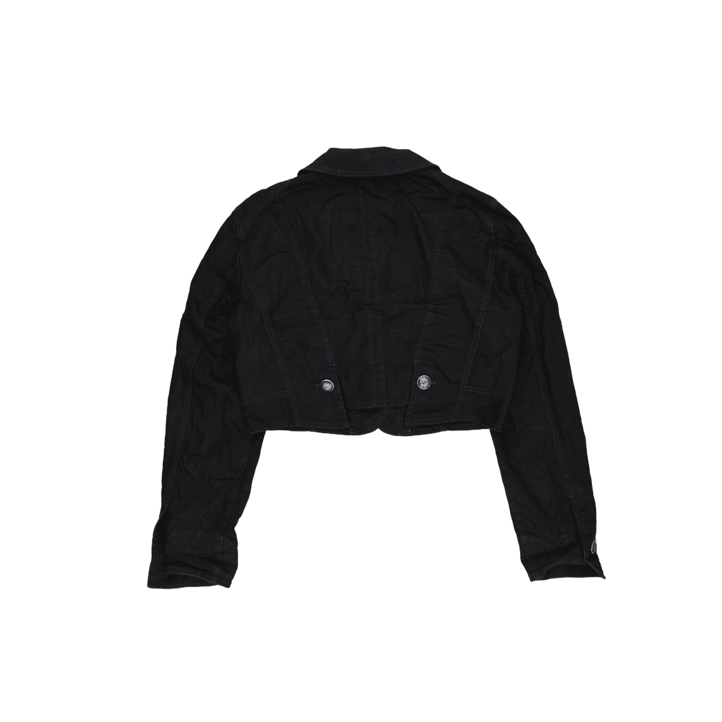 Ana Sousa Black Cropped Denim Jacket UK 10 Cotton Denim Collared Women's Outerwear