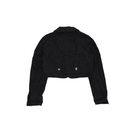 Ana Sousa Black Cropped Denim Jacket UK 10 Cotton Denim Collared Women's Outerwear