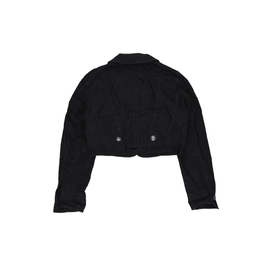 Ana Sousa Black Cropped Denim Jacket UK 10 Cotton Denim Collared Women's Outerwear