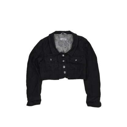 Ana Sousa Black Cropped Denim Jacket UK 10 Cotton Denim Collared Women's Outerwear