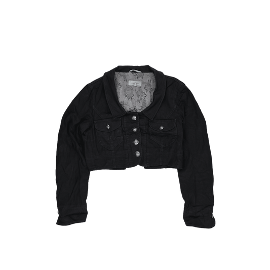 Ana Sousa Black Cropped Denim Jacket UK 10 Cotton Denim Collared Women's Outerwear