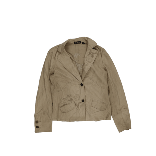 KNH Beige Embroidered Blazer Jacket Women's XL Linen