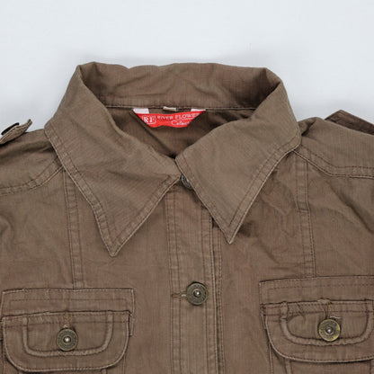 River Flower Brown Embroidered Utility Jacket Womens Size S Cotton