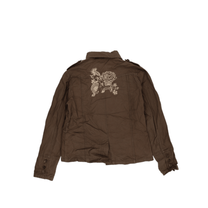 River Flower Brown Embroidered Utility Jacket Womens Size S Cotton