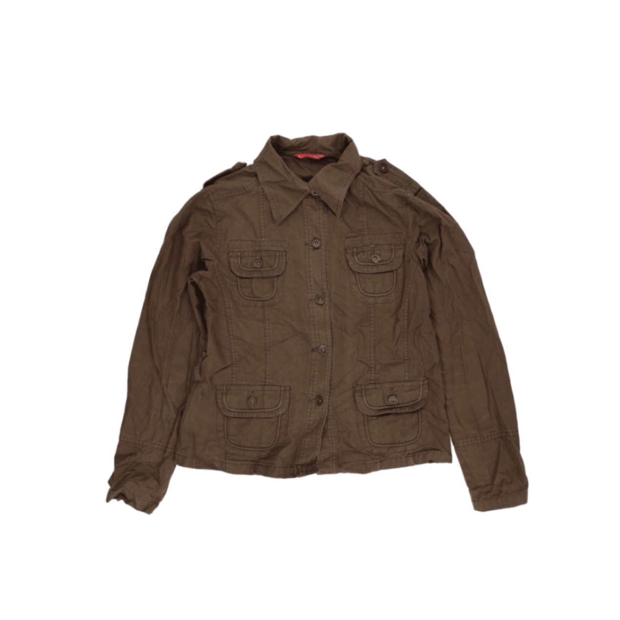 River Flower Brown Embroidered Utility Jacket Womens Size S Cotton