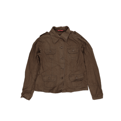 River Flower Brown Embroidered Utility Jacket Womens Size S Cotton