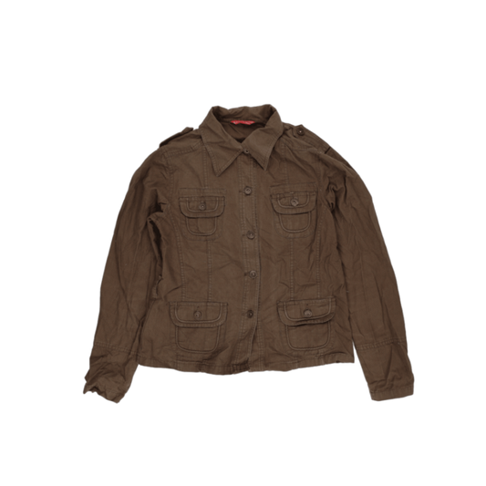 River Flower Brown Embroidered Utility Jacket Womens Size S Cotton