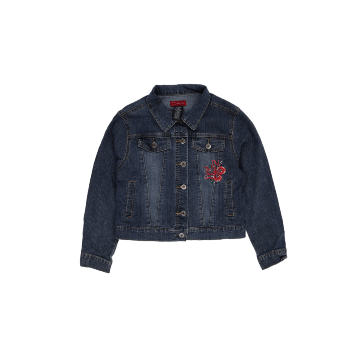 OVS Girls Blue Denim Jacket Floral Embroidered Size 8 Years Cotton