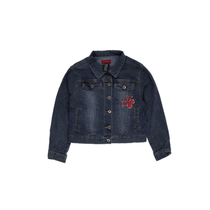 OVS Girls Blue Denim Jacket Floral Embroidered Size 8 Years Cotton