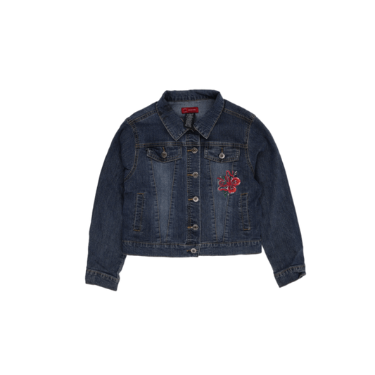 OVS Girls Blue Denim Jacket Floral Embroidered Size 8 Years Cotton
