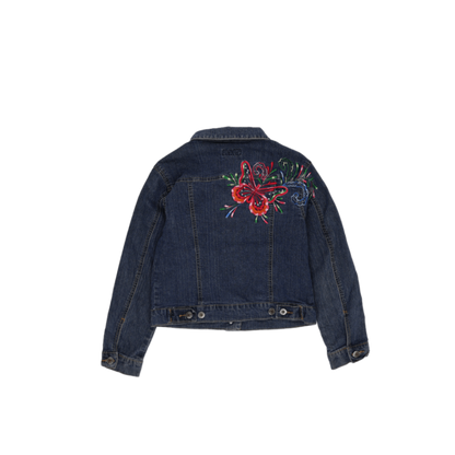 OVS Girls Blue Denim Jacket Floral Embroidered Size 8 Years Cotton