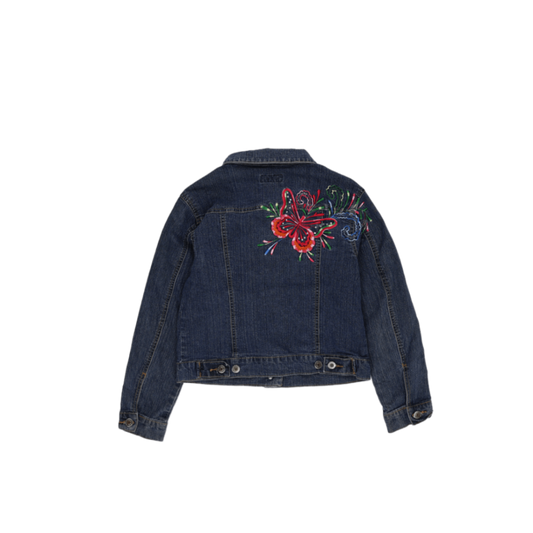 OVS Girls Blue Denim Jacket Floral Embroidered Size 8 Years Cotton