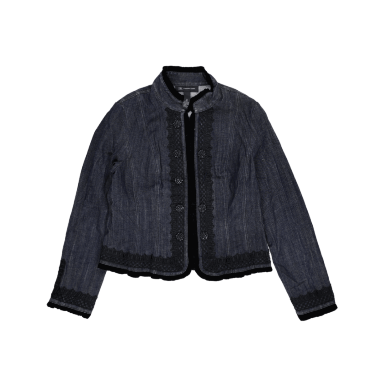 INC International Concepts Embellished Denim Jacket Blue Black XL Cotton Blend Vintage