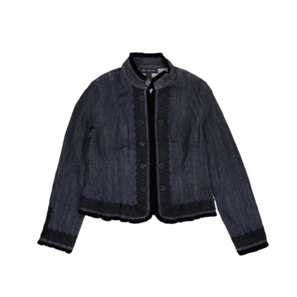 INC International Concepts Embellished Denim Jacket Blue Black XL Cotton Blend Vintage