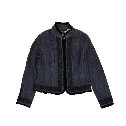 INC International Concepts Embellished Denim Jacket Blue Black XL Cotton Blend Vintage