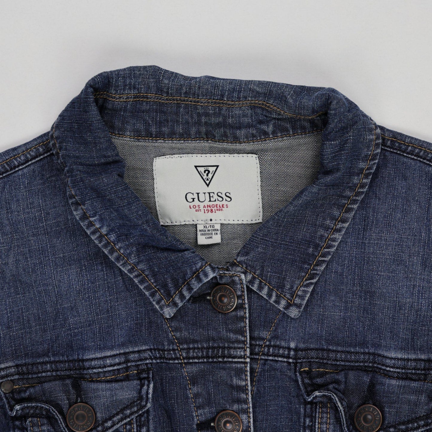 Guess Classic Blue Denim Jacket Womens XL Cotton Collared