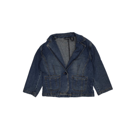 Walmart Vintage Blue Denim Blazer Jacket Large 96 Cotton 2 Polyester 2 Spandex Notched Lapel
