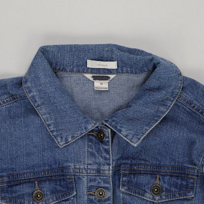 Stretch Women's Vintage Blue Denim Jacket Medium Collared 50 cm Pit-to-Pit 58 cm Collar to Hem 60 cm Sleeve Length