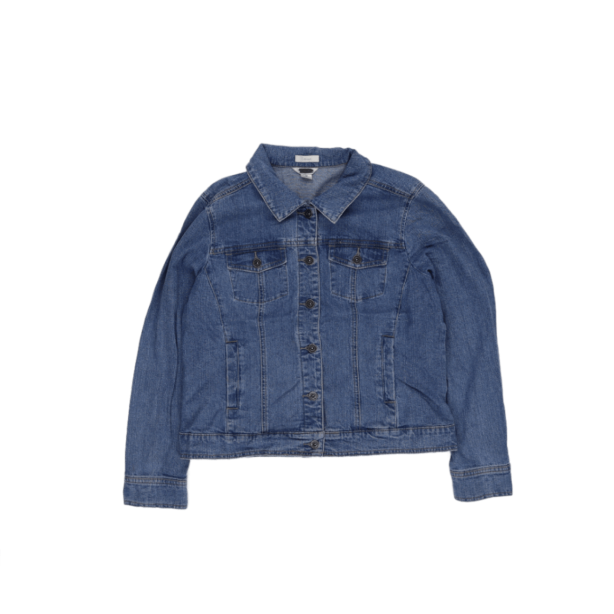 Stretch Women's Vintage Blue Denim Jacket Medium Collared 50 cm Pit-to-Pit 58 cm Collar to Hem 60 cm Sleeve Length