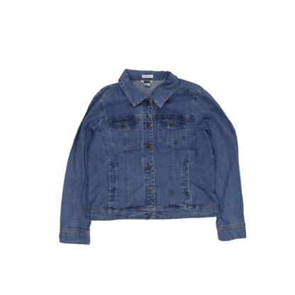 Stretch Women's Vintage Blue Denim Jacket Medium Collared 50 cm Pit-to-Pit 58 cm Collar to Hem 60 cm Sleeve Length