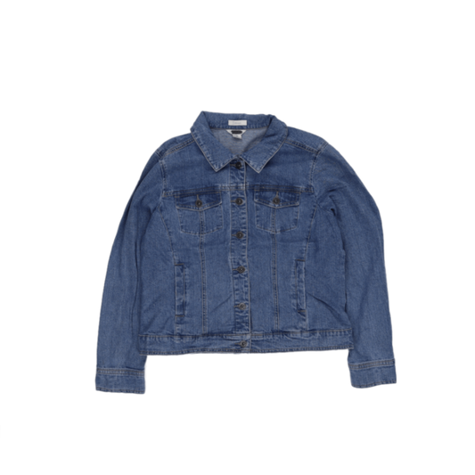 Stretch Women's Vintage Blue Denim Jacket Medium Collared 50 cm Pit-to-Pit 58 cm Collar to Hem 60 cm Sleeve Length