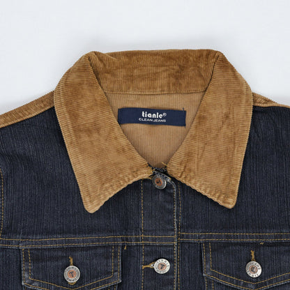 Tianle Vintage Two-Tone Denim Trucker Jacket Dark Blue and Tan Size Medium