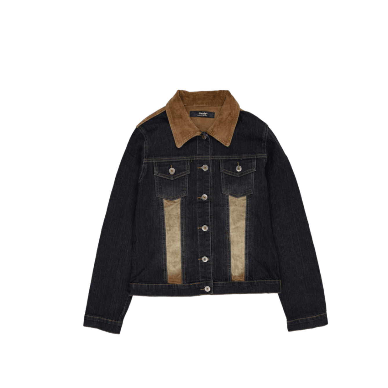 Tianle Vintage Two-Tone Denim Trucker Jacket Dark Blue and Tan Size Medium