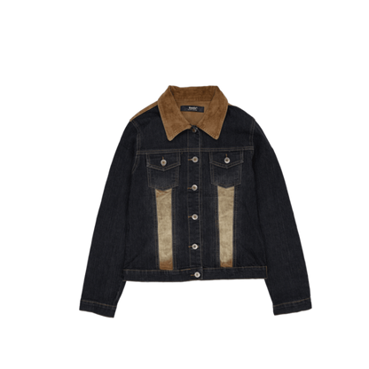 Tianle Vintage Two-Tone Denim Trucker Jacket Dark Blue and Tan Size Medium