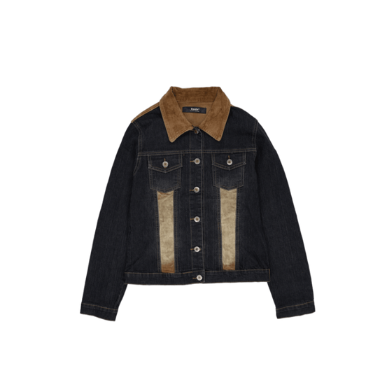 Tianle Vintage Two-Tone Denim Trucker Jacket Dark Blue and Tan Size Medium