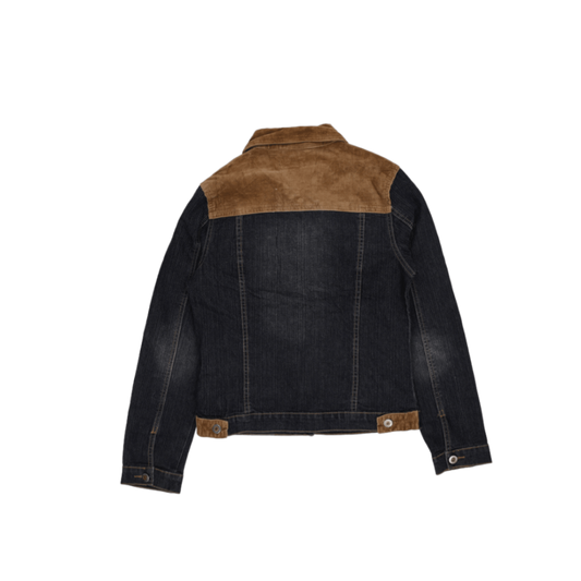 Tianle Vintage Two-Tone Denim Trucker Jacket Dark Blue and Tan Size Medium