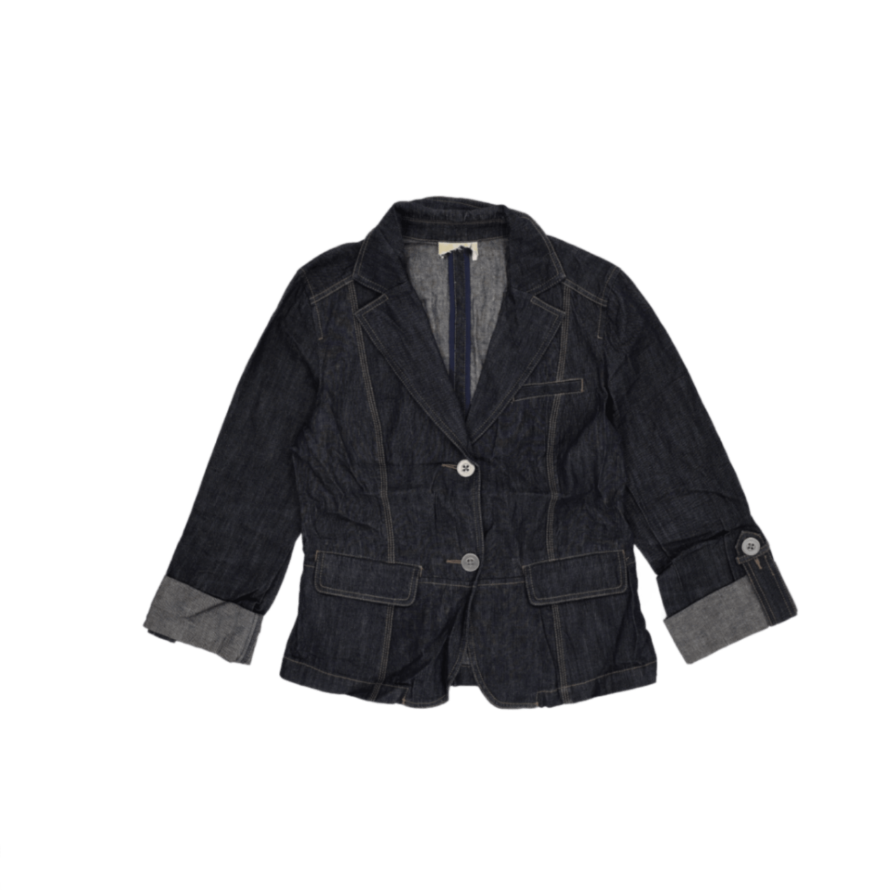 Unknown Women's Dark Indigo Denim Blazer Jacket Medium Lapel Collar