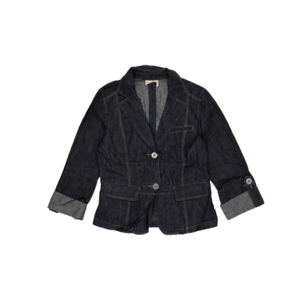 Unknown Women's Dark Indigo Denim Blazer Jacket Medium Lapel Collar