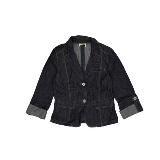 Unknown Women's Dark Indigo Denim Blazer Jacket Medium Lapel Collar