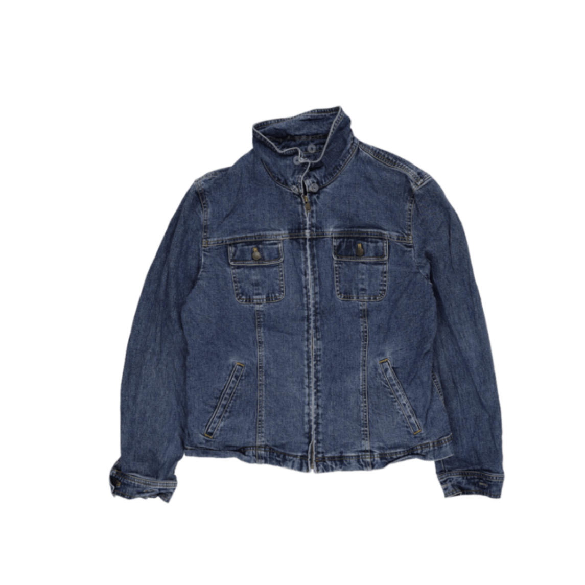 Vintage Blue Denim Jacket High Collar Medium Cotton Denim Unisex Size UK 12